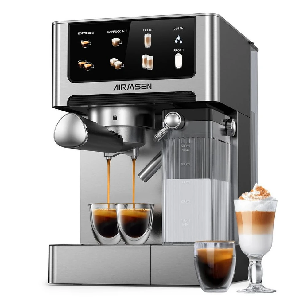 Airmsen Espressomaschine 20 Bar mit automatischem Milchaufschäumer für Zuhause,1.8L Wassertank, Edelstahlfilter, Cappuccino & Latte Kaffeemaschine mit Schnellbrüh-Doppelkessel
