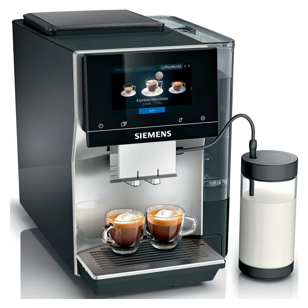 SIEMENS Kaffeevollautomat EQ700 classic TP715D47, Cold Brew, intuitives 5" TFT-Display, App, iaromaSelect, 10 Favoriten, autom. Dampfreinigung,silber metallic
