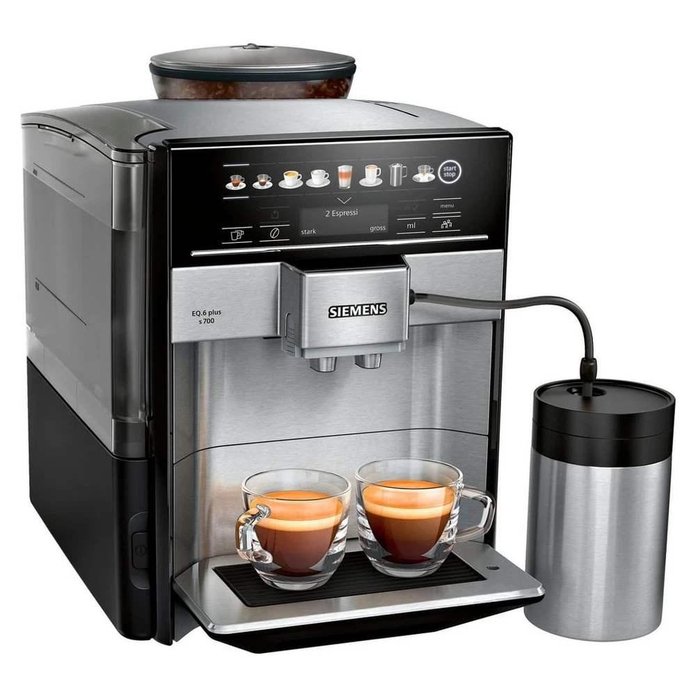 SIEMENS Kaffeevollautomat EQ6 plus s700 TE657M03DE, viele Kaffeespezialitäten, Doppeltassenfunk, Edelstahl-Milchbehälter, automatische Dampfreinigung, edelstahl