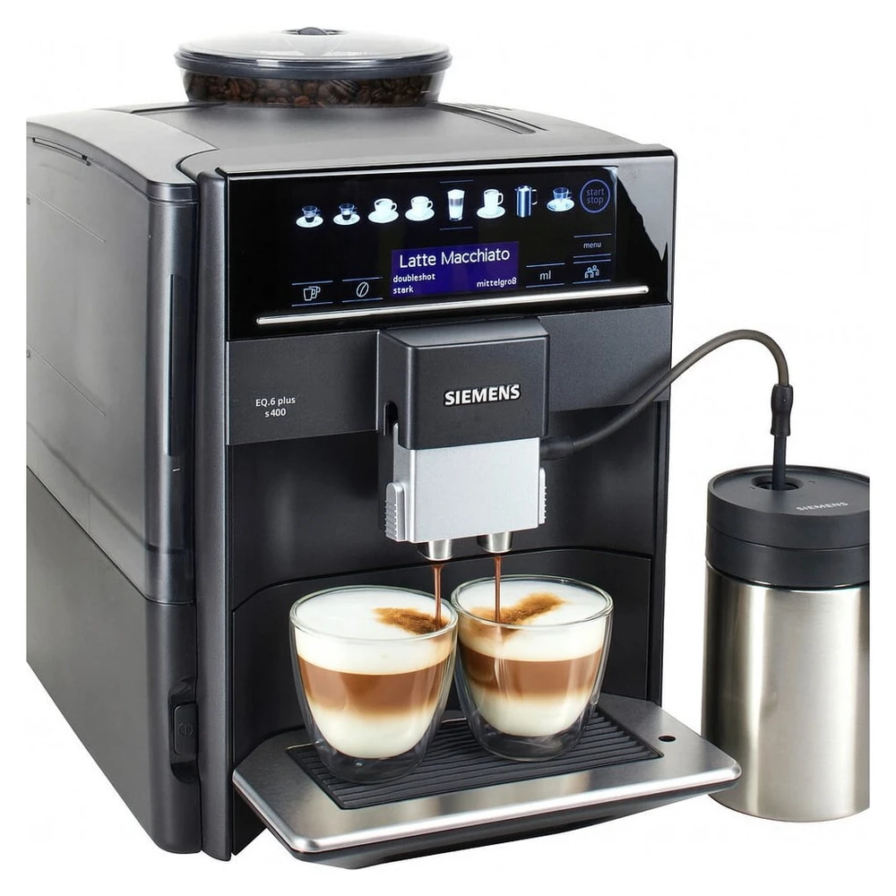 SIEMENS Kaffeevollautomat EQ6 plus s400 TE654509DE, Doppeltassenfunktion, Keramikmahlwerk, viele Kaffeespezialitäten, automatische Dampfreinigung, saphirschwarz