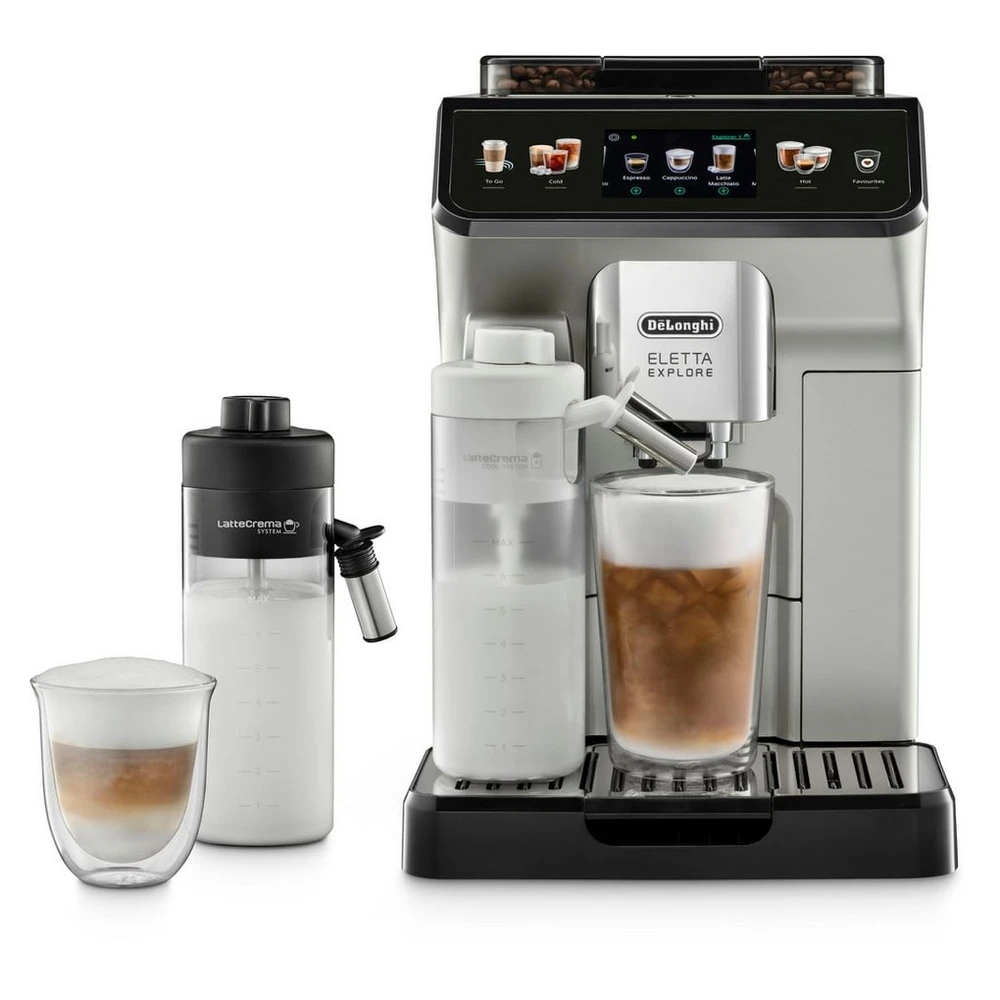 De'Longhi Kaffeevollautomat Eletta Explore ECAM450.55.S - 40 Rezepte, heißer & kalter Milchschaum, 3,5" Touch-Display, herausnehmbare Brühgruppe, einstellbarer Mahlgrad