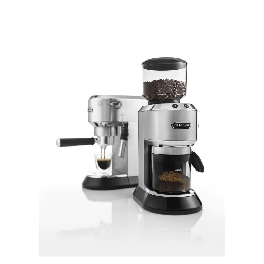 DELONGHI Dedica Style ECKG 6821.M - Barista Bundle aus Espresso Siebträger und Kaffeemühle 18 Mahlgrade, Espressomaschine Silber