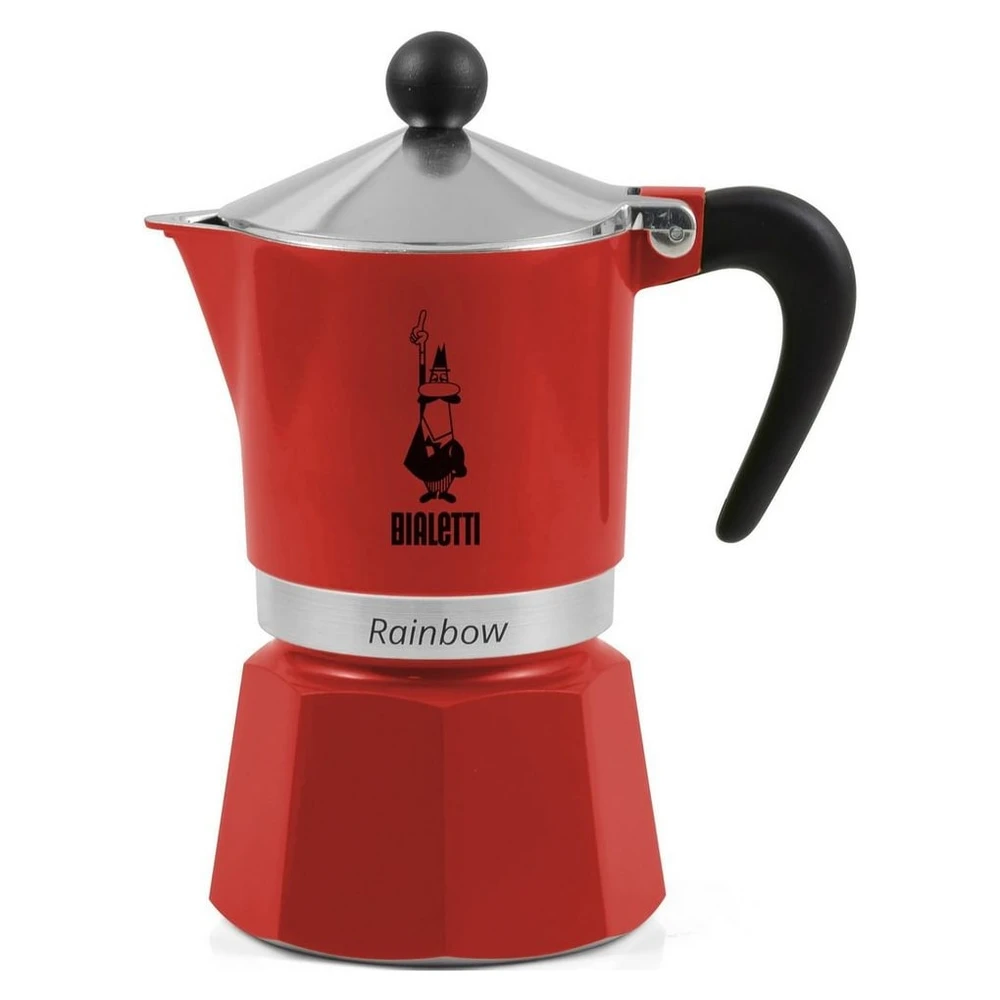 Bialetti Rainbow Espressokocher, Aluminium, 3 Tassen, Rot