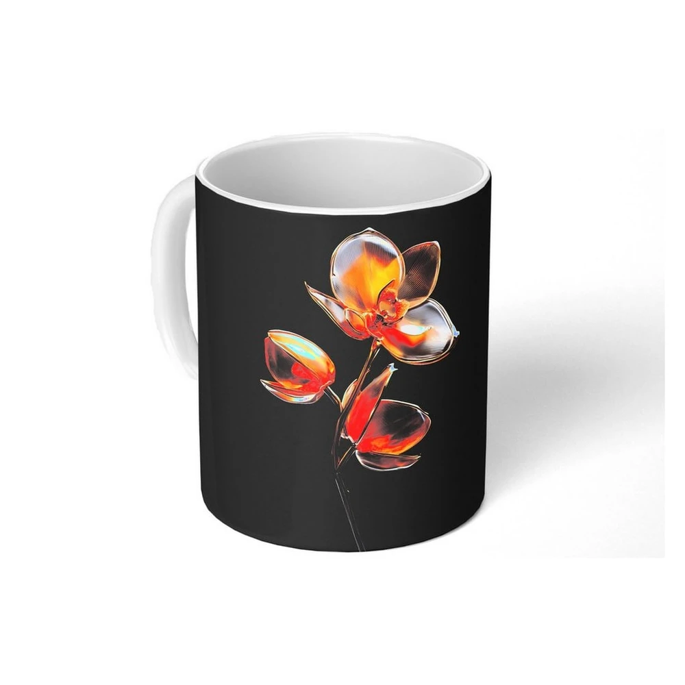 MuchoWow Tasse Blume Orchidee, Orange, 350ml, Keramik, 1-tlg.