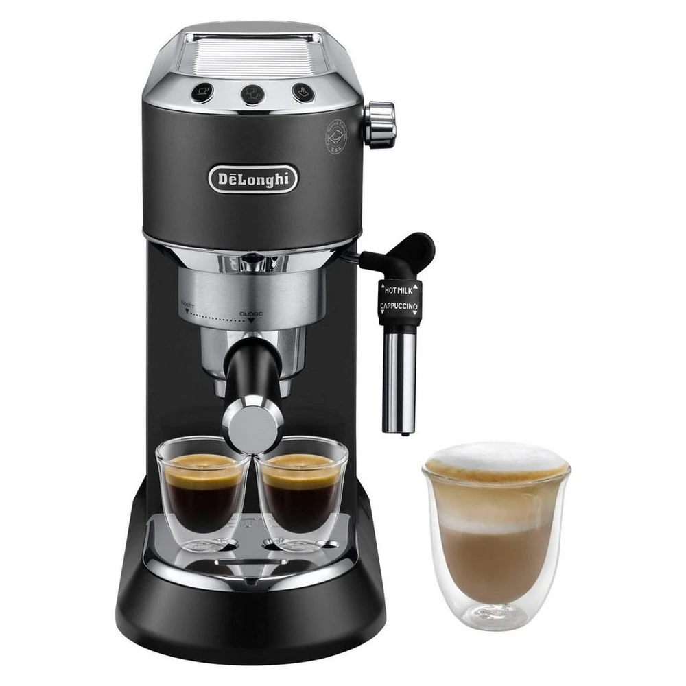 De'Longhi Espressomaschine Dedica Style EC685.BK - Espresso & Doppio, mit Milchschaumdüse, Nur 15 cm breit, für E.S.E Pads geeignet, 1L, inkl. Milchschaumdüse